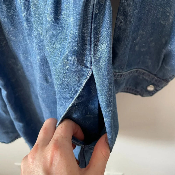 The Kooples Denim Shirt Dress Pearl Button Blue Floral Size XS - Picture 6 of 8